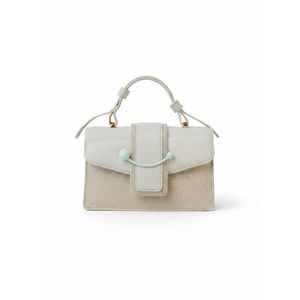 A stylish women's handbag with a modern design in beige and cream colors, measuring 22 x 14 cm, suitable for formal and everyday occasions.