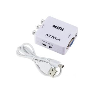 Mini HD AV2VGA Video Converter Convertor Box AV RCA CVBS to VGA Video Converter Conversor with 3.5mm Audio to PC HDTV Converter white