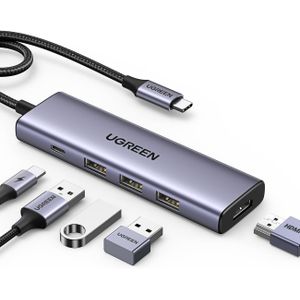 Ugreen موزع USB C إلى HDMI بدقة 4K مع شحن PD ومحول USB C إلى USB مدعوم بالطاقة 5 في 1 15596