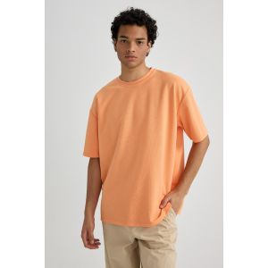 Defacto Man Crew Neck Oversize Fit Short Sleeve T-Shirt - Salmon