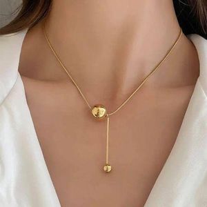 Women's Stainless Steel Dangle Ball Pendant Necklace - Gold Plated Snake Chain - Gold