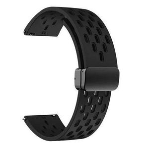 حزام من السيليكون 22 مم مع قفل مغناطيسي قابل للطي لجهاز Amazfit GTR 47 مم / Amazfit GTR 2 / Amazfit GTR 2e / Amazfit GTR 3 / Amazfit GTR 3 Pro / Amazfit GTR 3 Pro إصدار محدود / Amazfit GTR 4 / Amazfit GTR 4 إصدار محدود - أسود