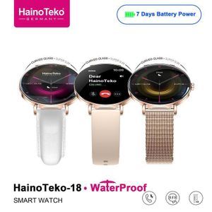 HainoTeko-18 Smart Watch - Original Edition, AMOLED Display, Bluetooth Calling with 3 Interchangeable Straps - Gold
