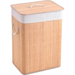 سلة الغسيل من الخيزران 57 لتر / 60 لتر / 104 لتر مستطيلة دائرية مزدوجة للحمام مع غطاء سلة غسيل سوداء من الخيزران كبيرة مستطيلة مبطنة بمقابض (خيزران طبيعي، 104)