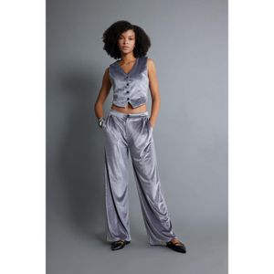 Defacto Klasik Velvet Trousers Wide Leg Fit Wide Leg High Waist Pleated Double Pocket