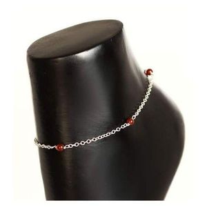 Anklet Made Of Burgundy Pearls And Silver Metal Spacers