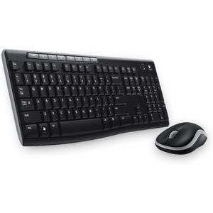 Logitech لوحة مفاتيح كيبورد وماوس لاسلكي من لوجيتك - إنجليزي/عربي، لون أسود، MK270
