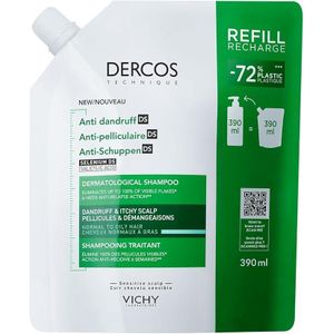Vichy Dercos Anti-Dandruff Dermatological Shampoo for Normal to Oily Hair, 390 ml Refill Pouch