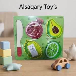 Wooden Fruit Cutting Toy Set for Kids - Montessori Educational Puzzle with Toy Knife