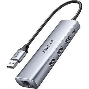 Ugreen محول متعدد الوظائف 5 في 1 USB 3.0 بسرعة 1000 ميجابت في الثانية، مقاس 20 سم، رمادي، 60812