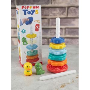 Ferrule Toys Interactive Colorful Spiral Tower Educational Puzzle and Stacking Game for Toddlers with a Surprise Character Figure
