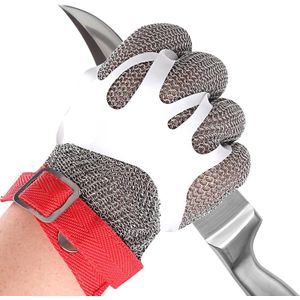 Chain Mail Gloves for Butcher, Cut-Resistant Food Grade Stainless Steel Metal Knife Proof Gloves for Oyster Shucking, Meat, Fish Filleting, and Kitchen Use (M-Red)