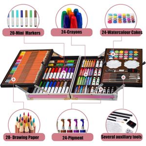 Art Kits for Kids, Art Set, 139 Pack Painting Coloring Drawing Art Supplies Case, Sketch Book, Deluxe Aluminum Gift Box for Girls Boys Teens (Light Pink)