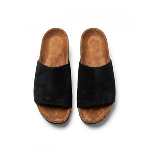 Forever 21 Minimalist Wide-Strap Suede Slide Sandals with Contoured Footbed