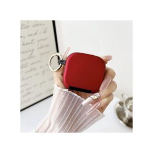 جراب سماعات أذن مرآة لسماعات AirPods 3 بتصميم يعمل باللمس، جراب واقٍ مزود بحزام يد، مقاوم للسقوط والصدمات (أسود/أحمر)