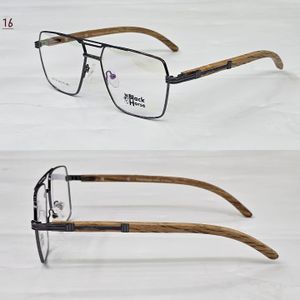 Black Horse نظارة رجالي بإطار معدني وذراع من الخشب الطبيعي – إطار طبي أنيق وخفيف للاستخدام اليومي