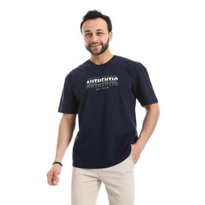 Andora Crew Neck Short Sleeve Printed T-Shirt - Navy Blue