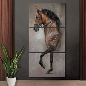 لوحة تابلوه ديكور حائط مطبوعة على خشب MDF، تصميم حصان، مقسمة على 3 قطع، مقاس 120*60 سم، سماكة 5 مم
