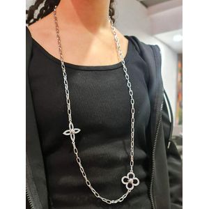 عقد الزهرتين المرصعين الفضي الطويل الفاخر