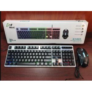 Next طقم لوحة مفاتيح وماوس K1005، سلكي USB، تصميم متين ونحيف، حروف عربية وإنجليزية، مع إضاءة خلفية بألوان قوس قزح