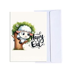 Eid-Al-Adha Greeting Card with Envelope, Cute Lamb Design, Festive Theme q