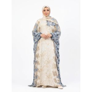 اسدال نسائي أنيق بلون Off white-Blue، تصميم مطرز بقصة واسعة ومريحة للمناسبات اليومية والرسمية، مناسبة لجميع الأحجام  مقاس 80-120 KG