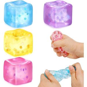 Fidget Toy Stress Cube- 4 Pack Sensory Squeeze Toys, Slow Rising Squishy Cube Filled with Thick Substance and Snowflakes Crafts, Anxiety Stress Relief Calming Tool for Adults and Kids