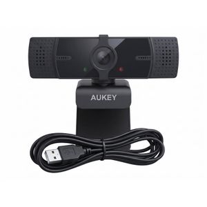 Aukey كاميرا ويب بدقة 1080P باللون الأسود مع ميكروفون رقمي مدمج، مناسبة للاجتماعات والبث المباشر والتعليم عن بعد