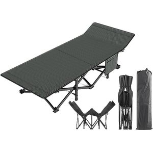 Portable Folding Camping Cot for Adults with Side Pocket & Carry Bag – Lightweight Travel & Outdoor Sleeping Bed – Supports up to 450 lb