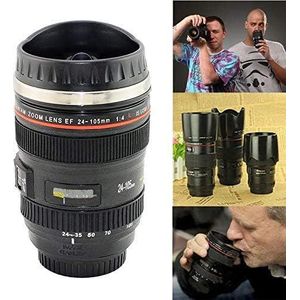 Camera lens shape stainless steel cup coffee tea travel hot drinks mug thermos and biscuit tray