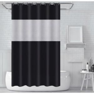 Plastic Shower Curtain, Mould and Mildew Resistant, Solid Design with Decorative Strip, 180x200 cm, for Bathroom Water Protection - Black