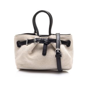 Mr Joe Canvas Tote Bag with Faux-Leather Belted Detail Beige*Black