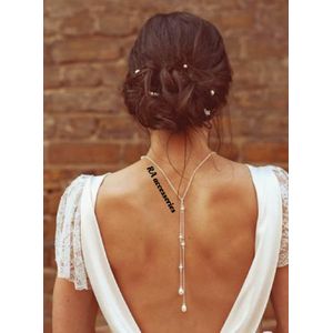 RA accessories سلسلة ظهر أنيقة من اللؤلؤ الأبيض مع سلسلة فضية - إكسسوارات RA