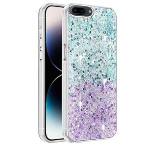 جراب هاتف تين تك متوافق مع iPhone 7 Plus/iPhone 8 Plus، شفاف لامع براق، إطار TPU ناعم، جراب خلفي صلب للنساء والفتيات، جراب حماية شفاف للهاتف (أخضر بنفسجي)