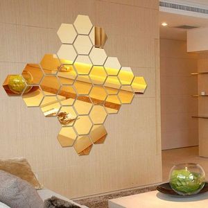 Flexible Reflective Hexagon Mirror Sheets Self-Adhesive Mirror Tiles Non-Glass Mirror Stickers for Home Decoration Daily Use Living Room Bathroom