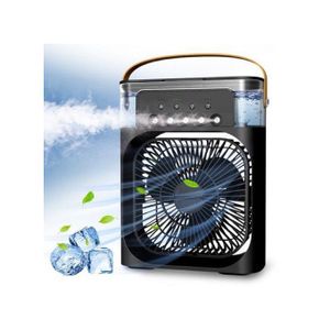 Portable Air Cooler Fan USB – 3 in 1 Personal Air Conditioner, Humidifier & Cooling Fan with 5 Mist Spray Nozzles, 600ml Water Tank, 3 Wind Speeds, 7 Color LED Light, Timer for Home, Office, Bedroom, Camping & Travel