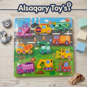 Wooden Construction Vehicles Peg Puzzle for Kids