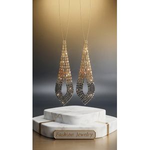 Luxurious Long Radiant Gradient Rhinestone Dangle Statement Earrings – Handcrafted Pure Rhinestone Design for Elegant Occasions