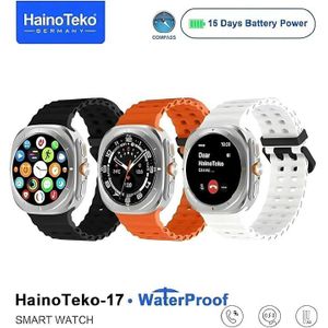 Haino Teko  17 ساعة ذكية بشاشة AMOLED، مكالمات عبر البلوتوث، مساعد صوتي، تتبع معدل ضربات القلب والأكسجين والنوم، مقاومة للماء والعرق، 3 أساور قابلة للتبديل، لون فضي
