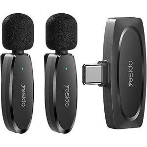 Yesido Wireless Lavalier Microphone for iPhone 15 Series Android Laptop Dual Wireless Microphone with AI Noise Reduction 20m Range USB-C Video Recording Mic for Live Stream Content Creation