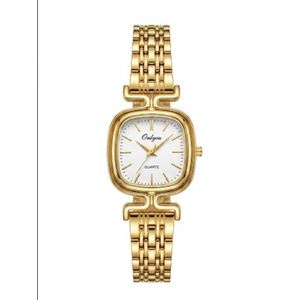 Onlyou Women's Vintage Gold-Tone Watch with Square White Dial & Polished Mesh Bracelet