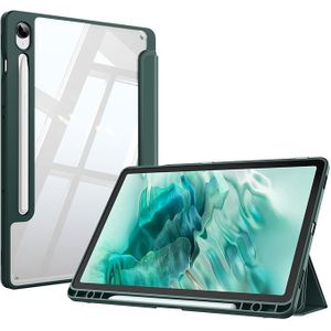 Case for Samsung Galaxy Tab S9 FE 10.9 Inch/Tab S9 11 Inch 2023 Tablet with Pen Holder - Shockproof Protective Case with Transparent Hard Shell on the Back, Night Green