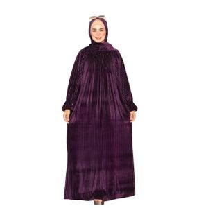 Striped velvet abaya - Plain mauve 