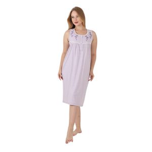 Zecotex Women's Cotton Nightdress – Sleeveless Long Nightgown with Floral Embroidery, Button Front, Comfortable Sleepwear