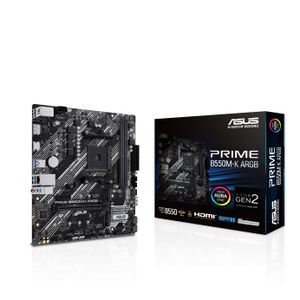 Asus لوحة أم ASU.S PRIME B550M-K ARGB بمعالج AMD B550 ومقبس AM4 - تدعم Ryzen 3000/4000G/5000، ذاكرة DDR4 حتى 128GB، منفذ PCIe 4.0، منفذي M.2، إضاءة ARGB، Micro-ATX