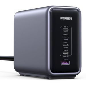 Ugreen شاحن مكتبي بخمسة منافذ 4xUSB-C و USB-A بتقنية GaN والشحن الفائق السرعة بقدرة 300 واط ودعم PD 3.1 باللون الرمادي الفضائي
