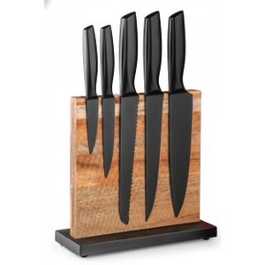 BRIGHT STONE طقم سكاكين شيف احترافي 5 قطع مع حامل خشبي مائل وتصميم عصري.