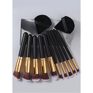 Shein 10-Piece Makeup Brush Kit with 2 Soft Blending Sponges for Powder, Lipstick & Eyeshadow Multicolour