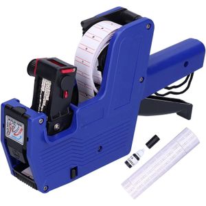 Price Label Gun 8 Digit Single Row Coding Machine with 10 Pieces White Red Line Adhesive Labels Blue Ink for Home Office Retail Store