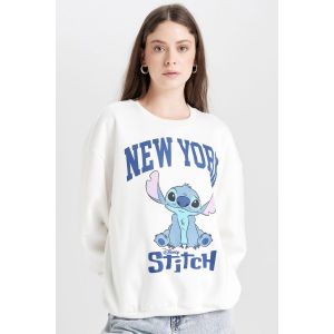 Defacto Woman Crew Neck Oversize Fit Sweat Shirt - Off White